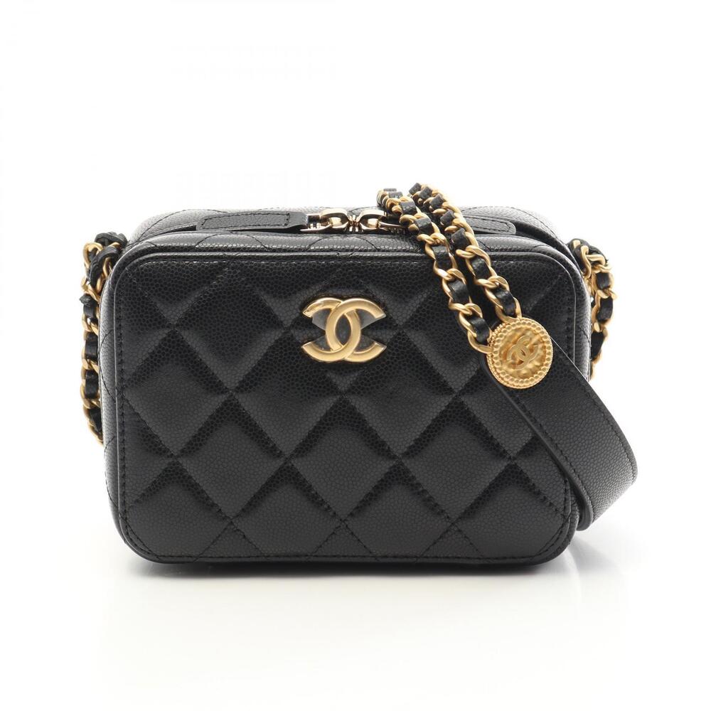 Chanel Matelasse Camera Bag Shoulder Caviar Skin Grained Calfskin Black